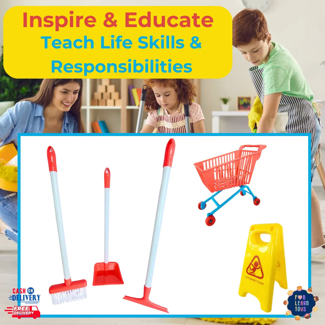 Complete Kids Cleaning Set with 6 Essential Tools - Teach Life Skills and the Importance of Cleanliness