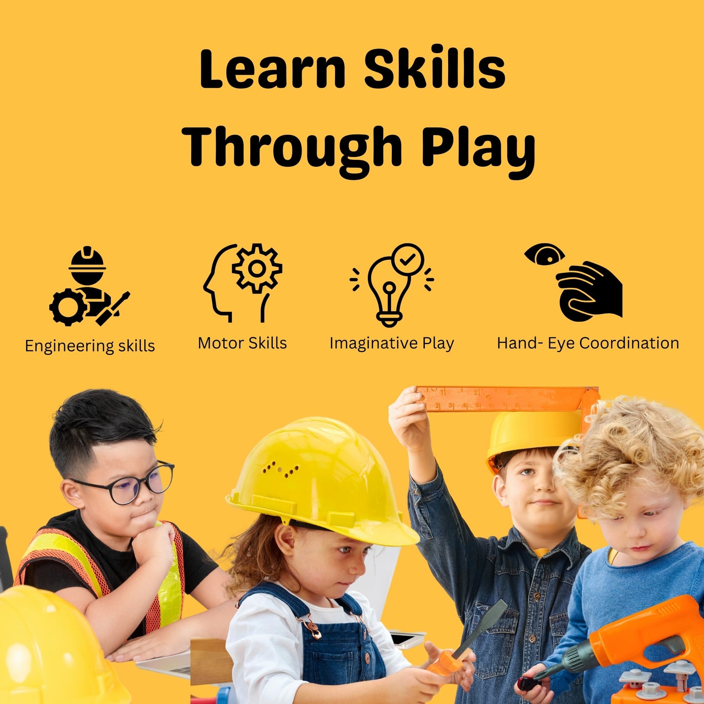 Deluxe Construction Tool Set with Helmet & Toy Drill - Inspire Future Civil Engineers