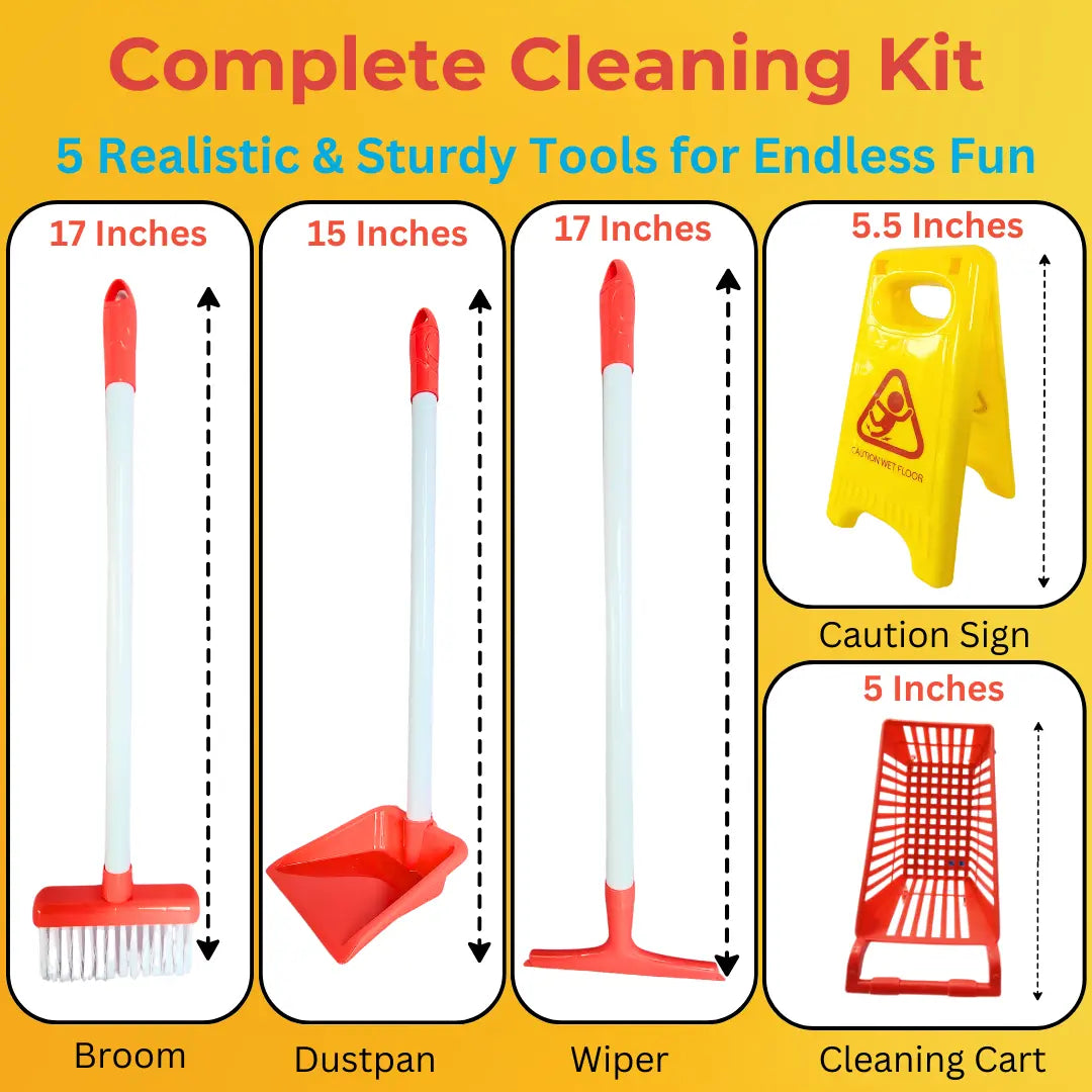 Complete Kids Cleaning Set with 6 Essential Tools - Teach Life Skills and the Importance of Cleanliness