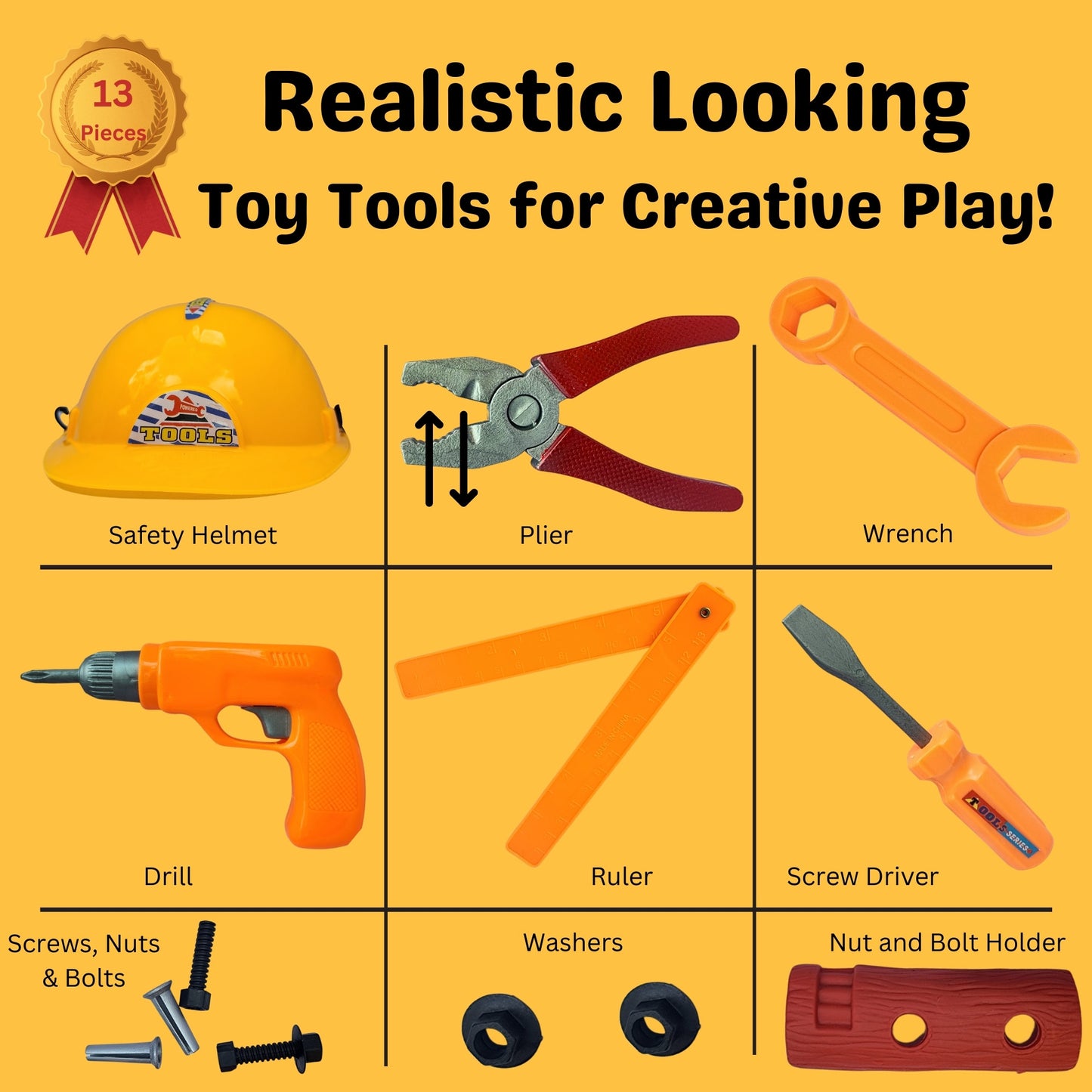 Deluxe Construction Tool Set with Helmet & Toy Drill - Inspire Future Civil Engineers