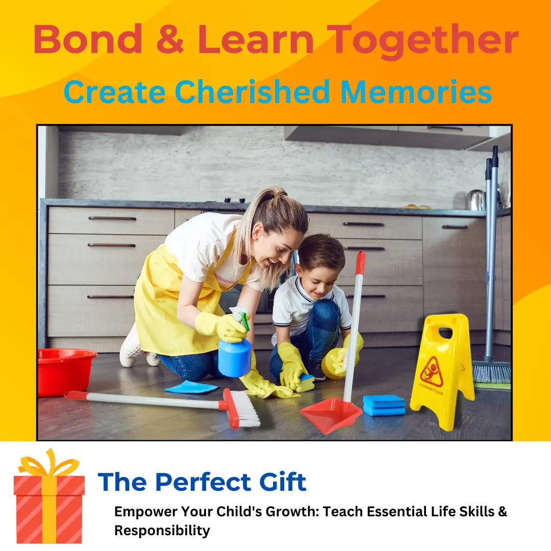 Complete Kids Cleaning Set with 6 Essential Tools - Teach Life Skills and the Importance of Cleanliness
